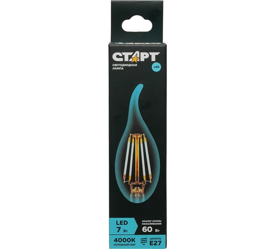Светодиодная филаментная лампа в колбе свеча витая СТАРТ LED F-FlameE27 7W40