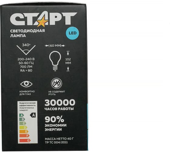 Светодиодная филаментная лампа в колбе лон СТАРТ LED F-GLSE27 7W40
