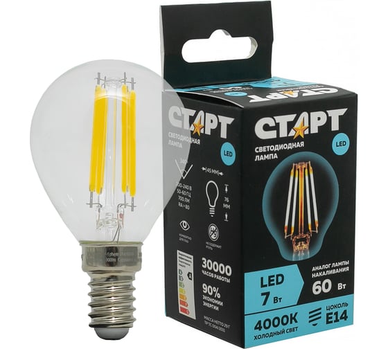Светодиодная филаментная лампа  в колбе шар СТАРТ LED F-SphereE14 7W40