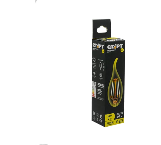 Светодиодная филаментная лампа СТАРТ в колбе свеча витая LED F-FlameE27 7W27