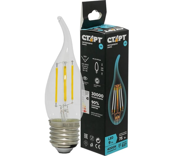 Светодиодная филаментная лампа СТАРТ LED F-FlameE27 9W40