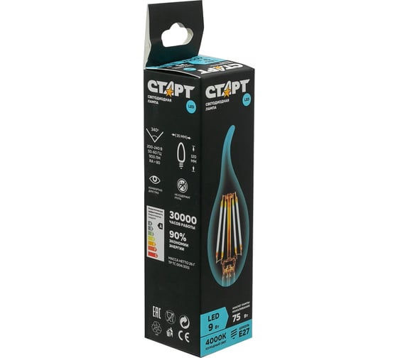 Светодиодная филаментная лампа СТАРТ LED F-FlameE27 9W40