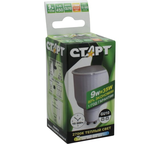 Декоративная люминесцентная лампа СТАРТ 9WRFL50GU10 2700K10Y