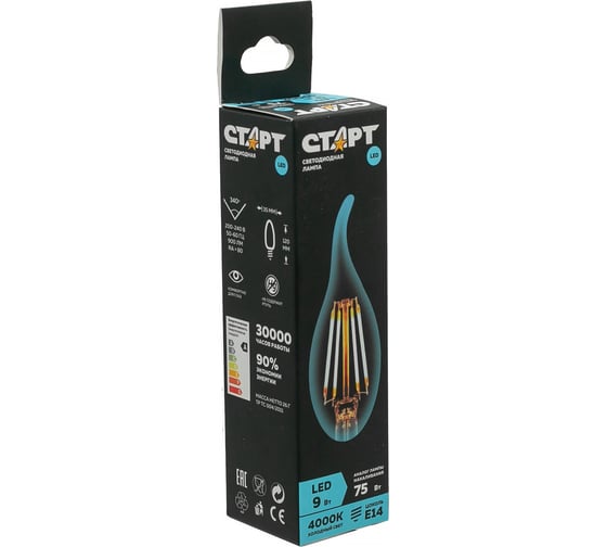 Светодиодная филаментная лампа СТАРТ в колбе свеча витая LED F-FlameE14 9W40