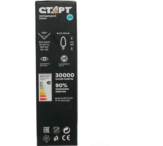 Светодиодная филаментная лампа СТАРТ в колбе свеча витая LED F-FlameE14 9W40