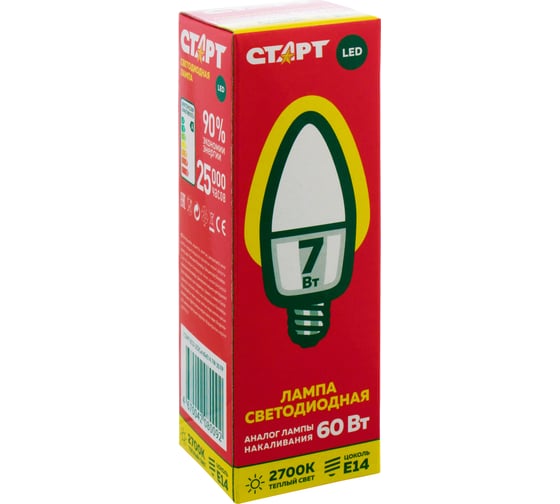 Светодиодная лампа (в колбе лон) СТАРТ ECO LEDCandleE14 7W 30 FP