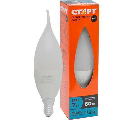 Светодиодная лампа (в колбе свеча витая) СТАРТ ECO LEDFlameE14 7W 65