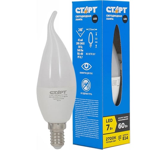 Светодиодная лампа в колбе свеча витая СТАРТ ECO LEDFlameE14 7W 30 1