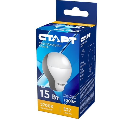 Светодиодная лампа в колбе лон СТАРТ ECO LEDGLSE27 15W 30