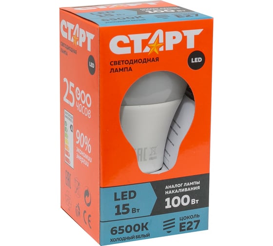 Светодиодная лампа (в колбе лон) СТАРТ ECO LEDGLSE27 15W 65