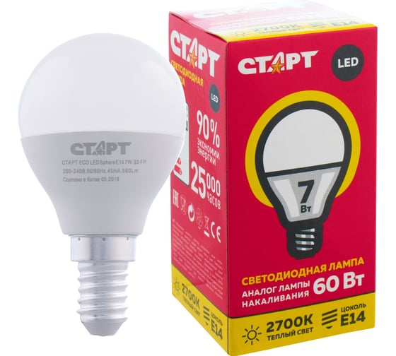 Светодиодная лампа (в колбе лон) СТАРТ ECO LEDSphereE14 7W 30 FP