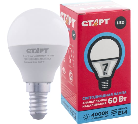 Светодиодная лампа (в колбе лон) СТАРТ ECO LEDSphereE14 7W 40 FP