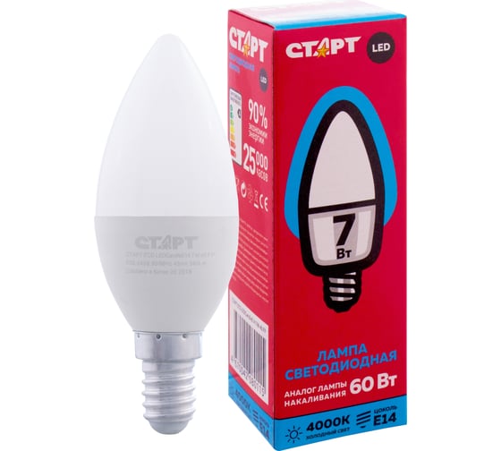 Светодиодная лампа (в колбе лон) СТАРТ ECO LEDCandleE14 7W 40 FP
