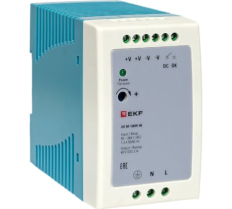 Блок питания на дин рейку EKF 100Вт, Uвх 220 В AC m, Uвых - 48 В DC постоянного тока DR-M-100W-48