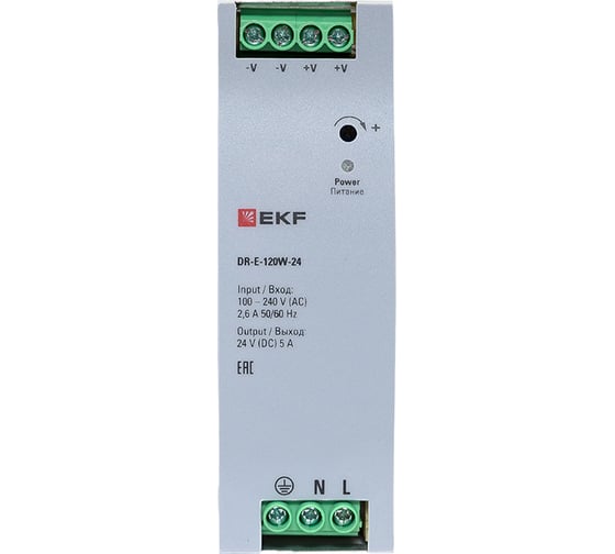 Блок питания на дин рейку EKF Uвх 220 В AC m, Uвых - 24 В DC постоянного тока DR-E-120W-24