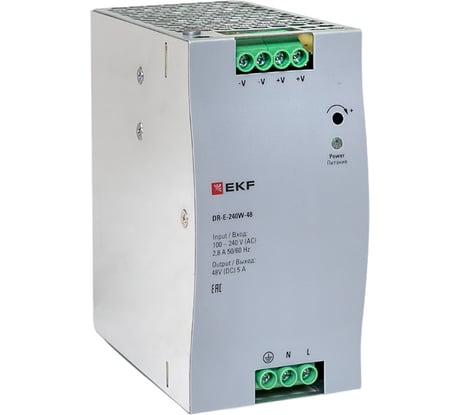 Блок питания на дин рейку EKF 240 Вт, Uвх 220 В AC m, Uвых - 48 В DC постоянного тока DR-E-240W-48