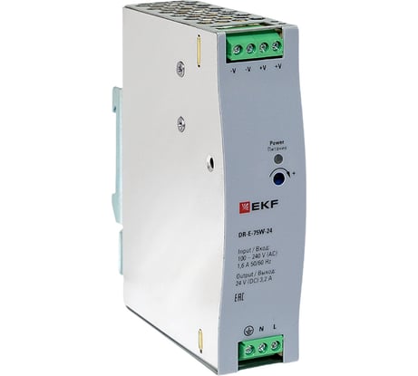 Блок питания на дин рейку EKF 75 Вт, Uвх 220 В AC m, Uвых - 24 В DC постоянного тока DR-E-75W-24