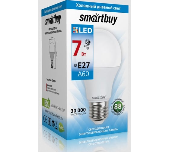 Светодиодная лампа Smartbuy LED A60-07W/6000 SBL-A60-07-60K-E27