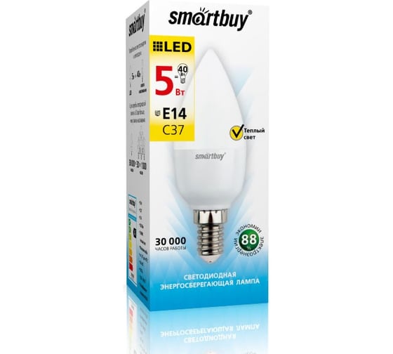 Светодиодная лампа Smartbuy LED C37-05W/3000/E14 SBL-C37-05-30K-E14