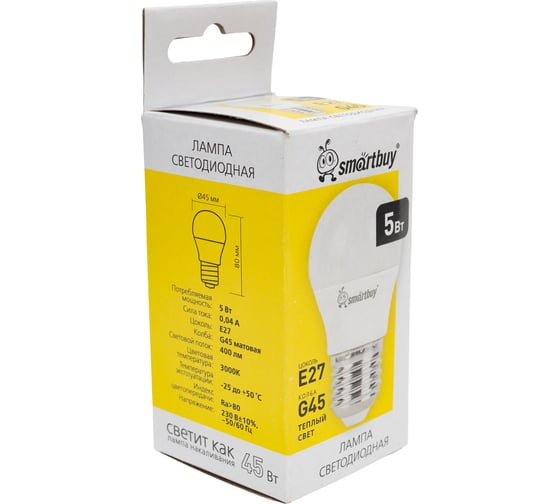 Светодиодная лампа Smartbuy LED G45-05W/3000/E27 SBL-G45-05-30K-E27