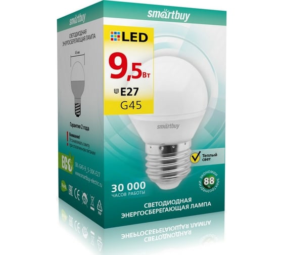 Светодиодная лампа Smartbuy LED G45-9,5W/3000/E27 SBL-G45-9_5-30K-E27