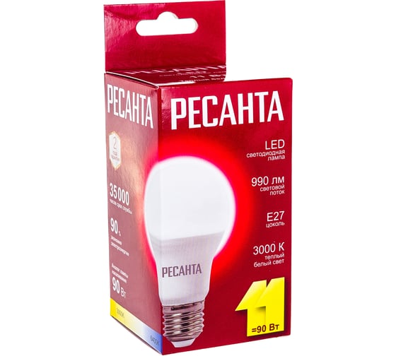 Светодиодная лампа Ресанта LL-R-A60-11W-230-3K-E27 /груша, 11Вт, тепл., Е27/ 76/1/15