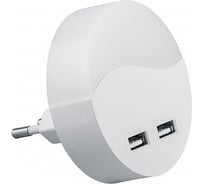 Светильник-ночник c двумя USB выходами и с датчиком освещенности FERON 0,5W, белый FN1122 41021
