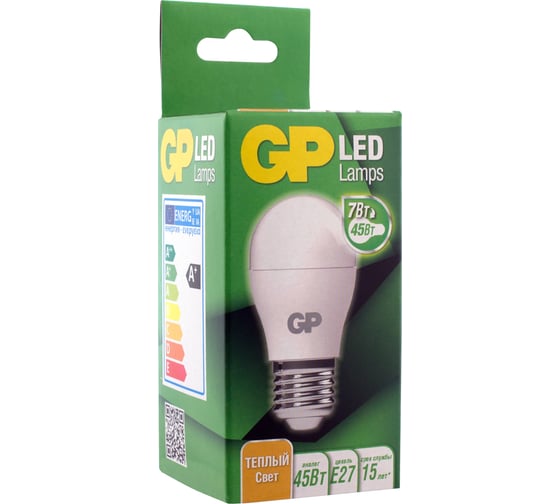 Светодиодная лампа GP в колбе шар LEDG45-7WE27-27K-2CRB1