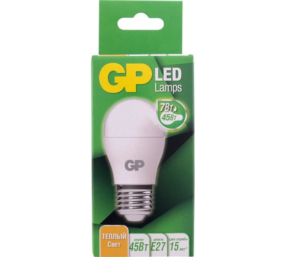 Светодиодная лампа GP в колбе шар LEDG45-7WE27-27K-2CRB1