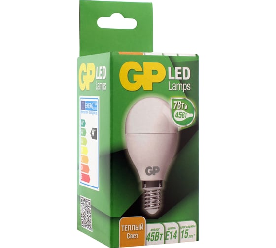 Светодиодная лампа GP в колбе шар LEDG45-7WE14-27K-2CRB1