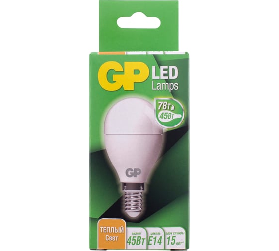 Светодиодная лампа GP в колбе шар LEDG45-7WE14-27K-2CRB1