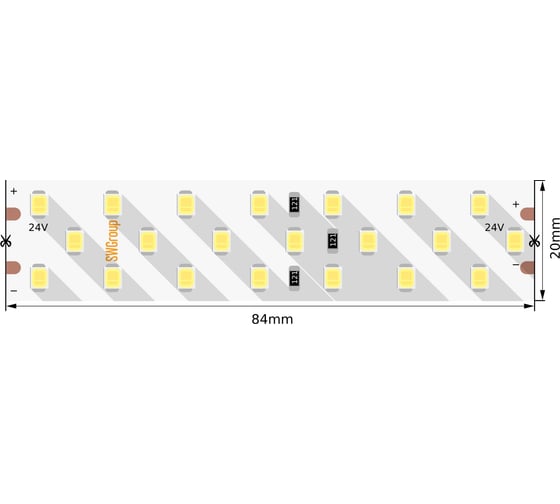 Светодиодная лента SWG SMD 2835, 252 LED/м, 24 Вт/м, 24В , IP20, Нейтральный белый 00-00005077
