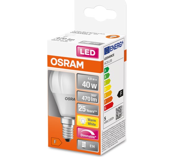 Светодиодная лампа Osram LEDSCLP40D 4.5W/827 230VFR E14 10x1 4058075430938