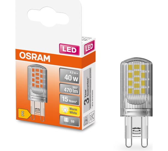 Светодиодная лампа Osram LEDPIN40 CL 4.2W/827 230V G9 6x1 4058075432390