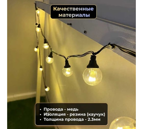 Светодиодная гирлянда Familyled Нить Винтаж, теплый белый, черная резина 2,3 мм, 220В FM-VTL50WW