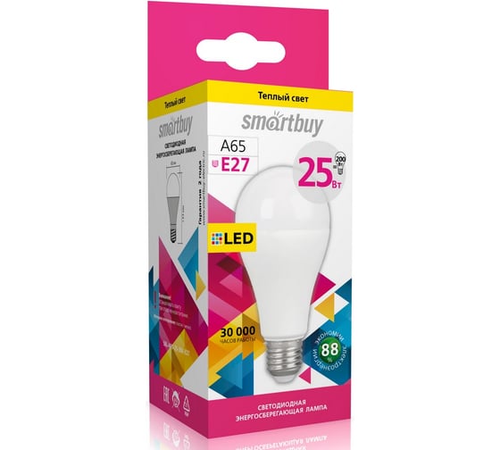 Светодиодная лампа Smartbuy LED A6525W/3000/E27 SBL-A65-25-30K-E27