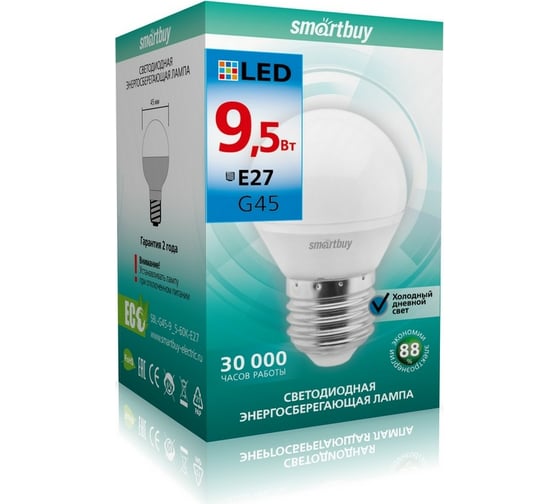 Светодиодная лампа Smartbuy LEDG45-9,5W/6000/E27 SBL-G45-9_5-60K-E27