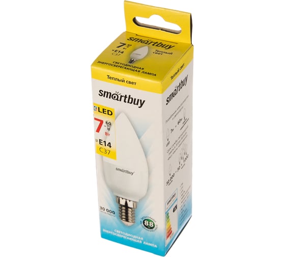 Светодиодная лампа Smartbuy LED C37-07W/3000/E14 SBL-C37-07-30K-E14