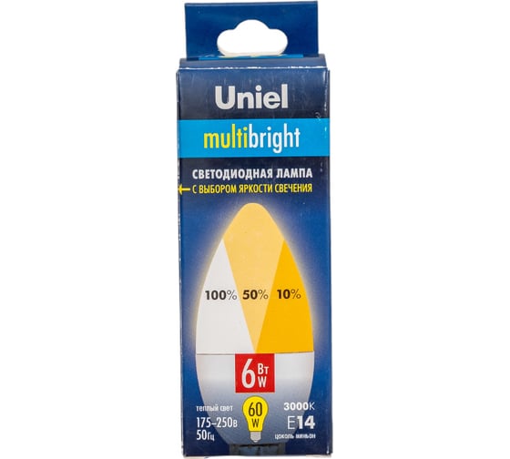 Светодиодная лампа Uniel LED-C37-6W/WW/E14/FR/MB PLM11WH Форма свеча, матовая UL-00002373