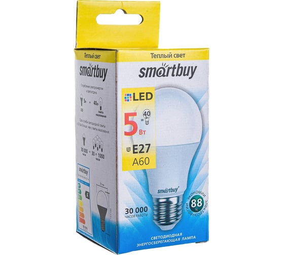 Светодиодная лампа Smartbuy LED A60-05W/3000/E27 SBL-A60-05-30K-E27-A