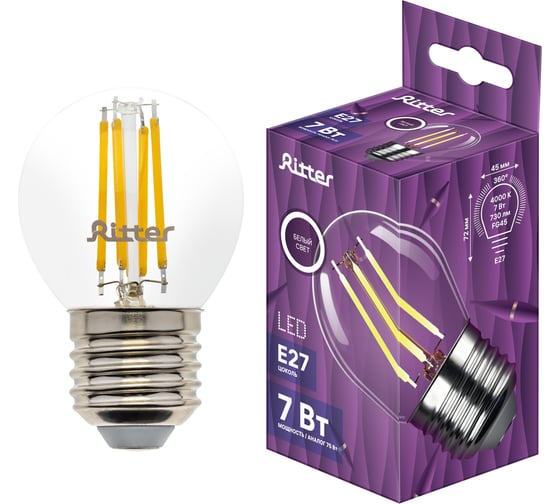 Светодиодная лампа REV Filament G45 E27 7W, 4000K 32485 0