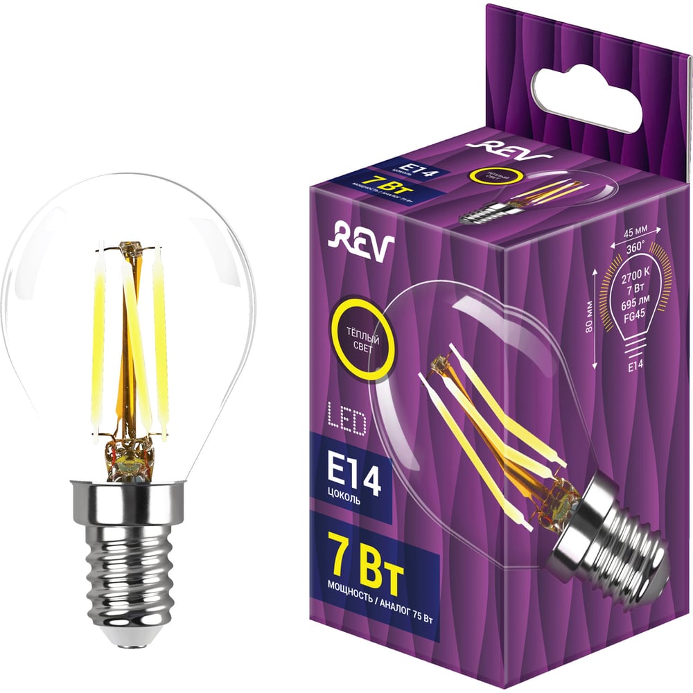 Светодиодная филаментная лампа REV G45 E14 7W, 2700K 32482 9 - выгодная ...