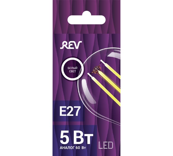Светодиодная лампа REV Filament  G45 E27 5W, 4000K 32484 3
