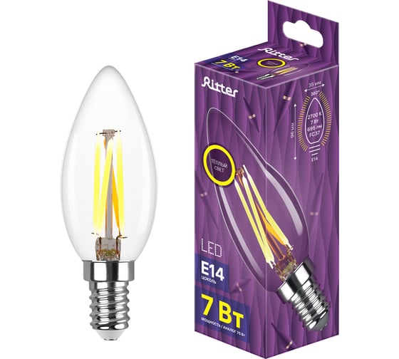 Светодиодная лампа REV Filament С37 E14 7W, 2700K 32486 7
