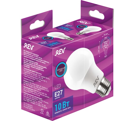Светодиодная лампа REV A60 Е27 10W, 6500K, дневной свет 32528 4