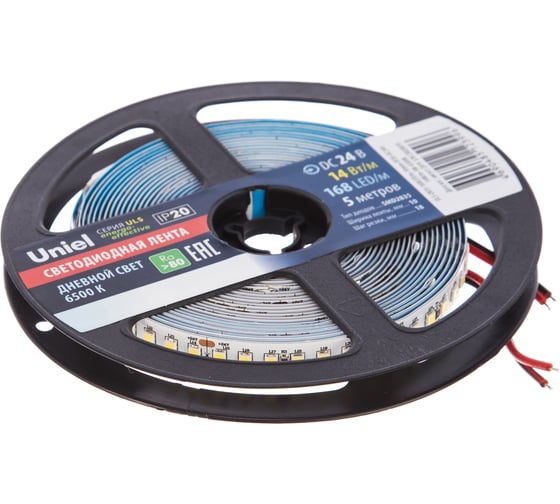 Гибкая светодиодная лента Uniel катушка 5м ULS-2835-168LED/m-10mm-IP20-DC24V-14W/m-5M-6500K UL-00005873