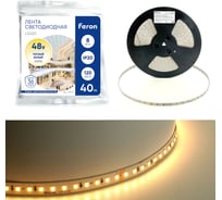 Светодиодая стабилизированная лента FERON 120smd(2835)/м 8вт/м 48v 40000x10x1.22мм 3000к, ip20 ls420 , 48791