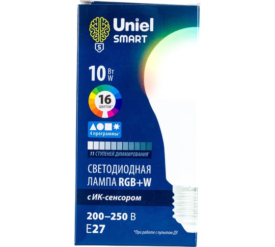 Светодиодная лампа Uniel LED-A60-10W/RGB/E27/REG PLS21WH с ИК сенсором UL-00006530