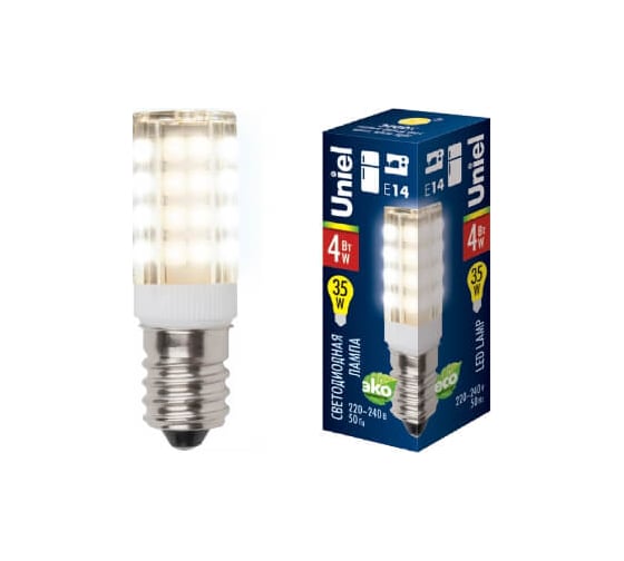Светодиодная лампа для холодильников и швейных машин Uniel LED-Y16-4W/WW/E14/CL PLZ04WH UL-00000179