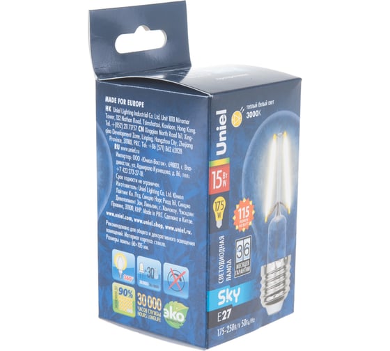 Светодиодная лампа Uniel LED-A60-15W/3000K/E27/CL PLS02WH UL-00005849